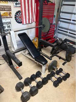 Complete Rogue Home Gym Setup — Squat Rack, Adjustable Bench, Barbells, Dumbbells & 700+ lbs of Plates