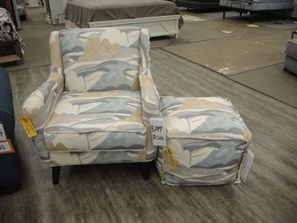 Fusion Accent Chair - Multicolor - Cream, Sage Blue, Gray And Tan Abstract Landscape Print | Armchair