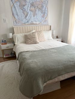 Queen-Size Bed Frame + New Mattress + 2 Nightstands