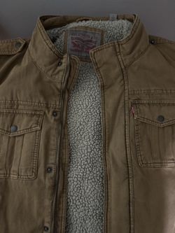 Levis Jacket Mens Large 2 Way Stretch Cotton Twill Sherpa Lined Full Zip Cut