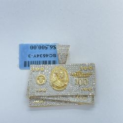 New 10k Solid Gold Diamond Money Stack Pendant