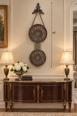 Beautiful Antique Wall Art-John Richards Cast Iron & Silver Handmade Round Medallions Silver 1940s