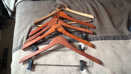 Wooden Suit Hangers with Clips – Set of 5