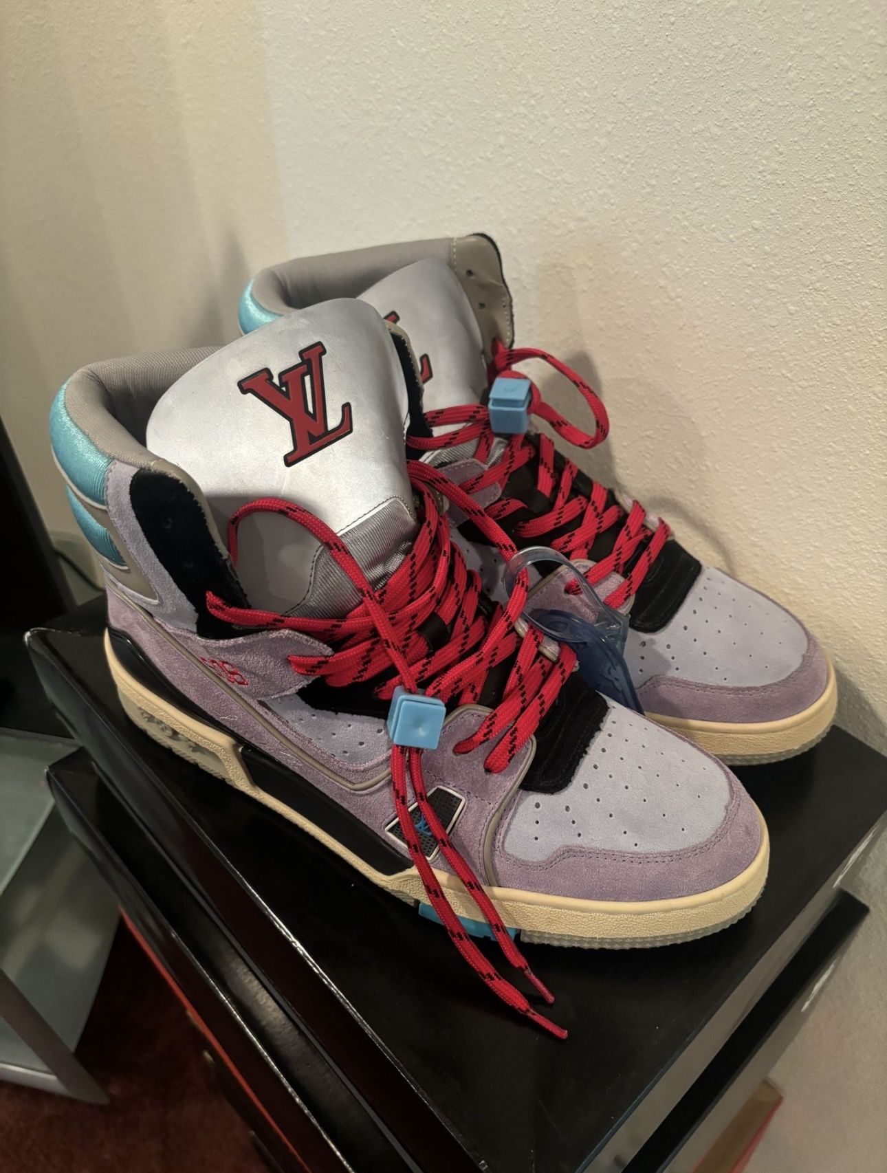 Louis Vuitton LV Trainer Ankle Sneakers in a 'Purple Red Blue' colorway