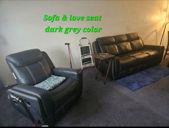 Sofa & Love Seat grey color leather