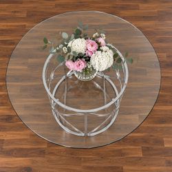 Beautiful Round Glass Table With Metal Base 51”