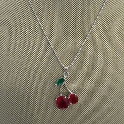 Silver Cherry Pendant fashion short necklace in Red and Green
