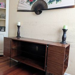 Wood glass living room console table buffet credenza media TV stand sideboard contemporary modern