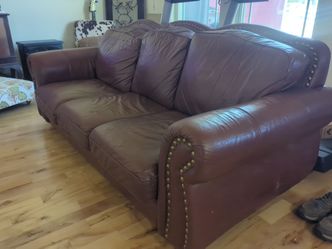 Brown Leather Sofa  and Loveseat set with Nailhead Trim