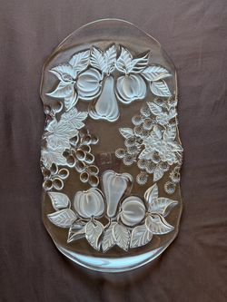 Vintage Mikasa Glass Serving Tray Forbidden Fruits 17" Frosted Heavy Charcuterie