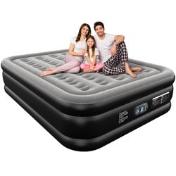 Air Mattress 18", Queen Air Mattress with Built in Pump, Inflatable Mattress with Soft Flocked Top and Portable Carry Bag Adjustable Blow Up Mattress 