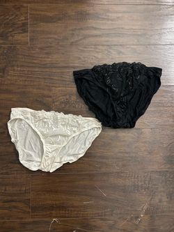 Soma Solid Bikini Panties Stretch Black/White Size M Lace Trim 2-Pack