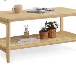 VASAGLE 2-Tier Oak Coffee Table for Living Room