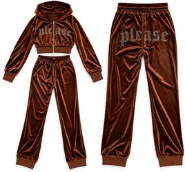 Please Brown Velour Tracksuit Set