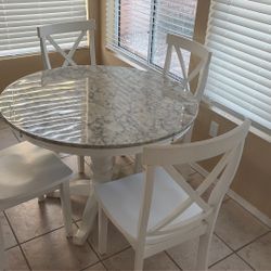 42” Round White Table With Faux Marble Top Includes 4 Chairs