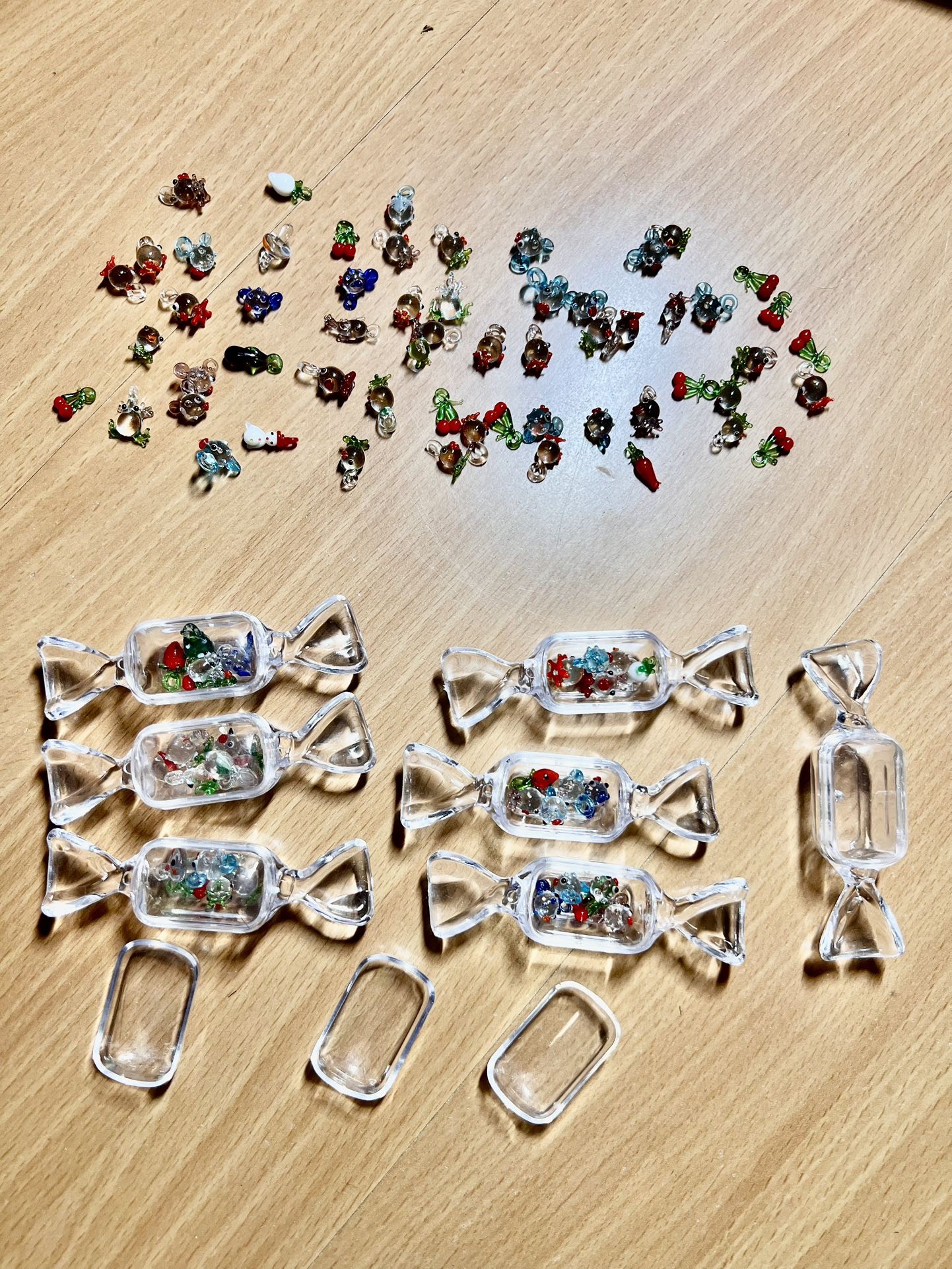 35 Small Glass Charms With Candy Shaped Storage