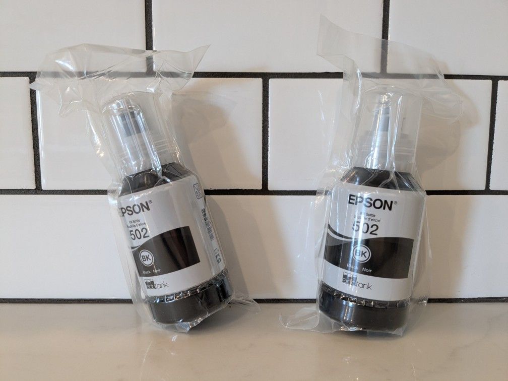 2 New Epson Black Ink Bottles