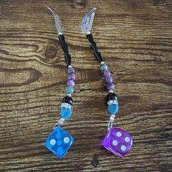 Silver Hair Clips With Beads And Dice Charms 