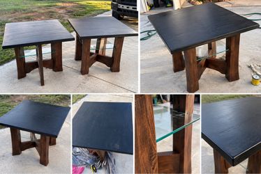 Pair of Wood End Tables with Glass Shelf