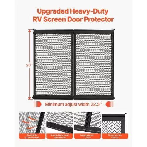 RV Screen Door Protector, 22.5 x 20 inch Door Grille, Easy to Install and Disassemble, Reinforced Breathable Protective Mesh, Aluminum Alloy Camper RV