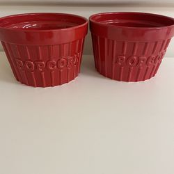 2 Red Glossy Ceramic “popcorn” Bowls 8” High