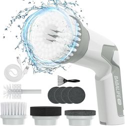 Electric Spin Scrubber, Cordless Power Scrubber, Electric Scrubber for Cleaning with 8 Replaceable Brush Heads (K3-Gray)