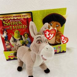 Dreamworks “Shrek The 3rd” DVD Ty Beanie Donkey And Cat Gift Pack