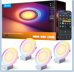 Govee Smart Recessed Lighting 6 Inch, LED Recessed Light 1100LM, 4 Pack  Work with Matter/Alexa/Google Assistant, RGBIC Dimmable Canless Downlight wit