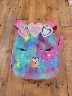 OMG Backpack Kitty w/Crown Rainbow Faux Fur Glittery Sparkle Hearts Miss Gwen
