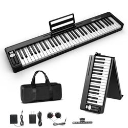 Piano Keyboard 61 Keys, Folding Digital Piano with Bluetooth [Rechargeable/Touch Sensitive/Semi-Weighted] Portable Piano Keyboard for Beginners, Teens