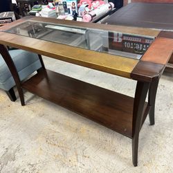 Metal Console Table with Glass Top & Gold Accents