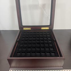 Wooden Coin Display Storage Box Glass Lid Trays Compartments