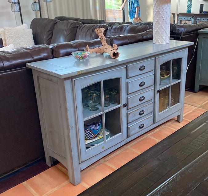 Americana Hutch/ Buffet/ Console. Solid Wood/glass