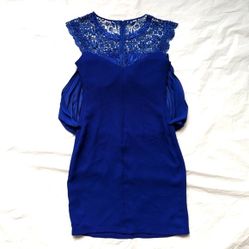 EllaBella Cobalt Blue Blouson Formal Dress with Lace Details