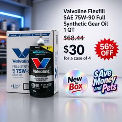 New Valvoline Flexfill SAE 75W-90 Full Synthetic Gear Oil 1 QT, Case of 4