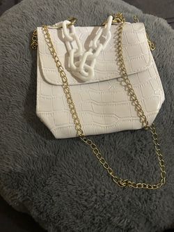 White Croc-Embossed Mini Chain Crossbody Bag