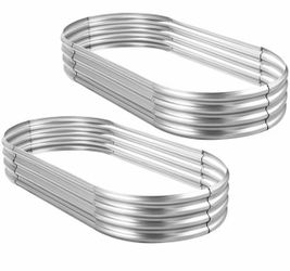 Land Guard 2Pcs Galvanized Raised Garden Bed Kit, Galvanized Planter Oval Large Metal Raised Garden Boxes Outdoor for Vegetables…