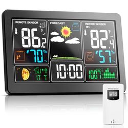 New 7.5" Weather Station Outdoor & Indoor Thermometer Wireless Color Display Digital Temperature Humidity Thermometer