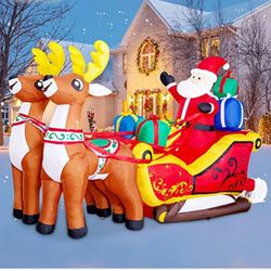 6.8 FT Length Christmas Inflatables Outdoor Santa Claus Riding Sled & Reindeer , Blow Up Yard Decoration Clearance with LED Lights 

