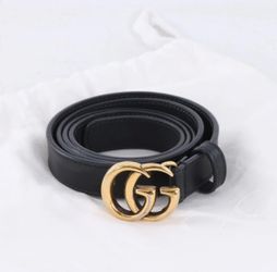GUCCI GG Marmont 409417 Wide Black Smooth Leather Belt Gold Buckle (FPP012616)