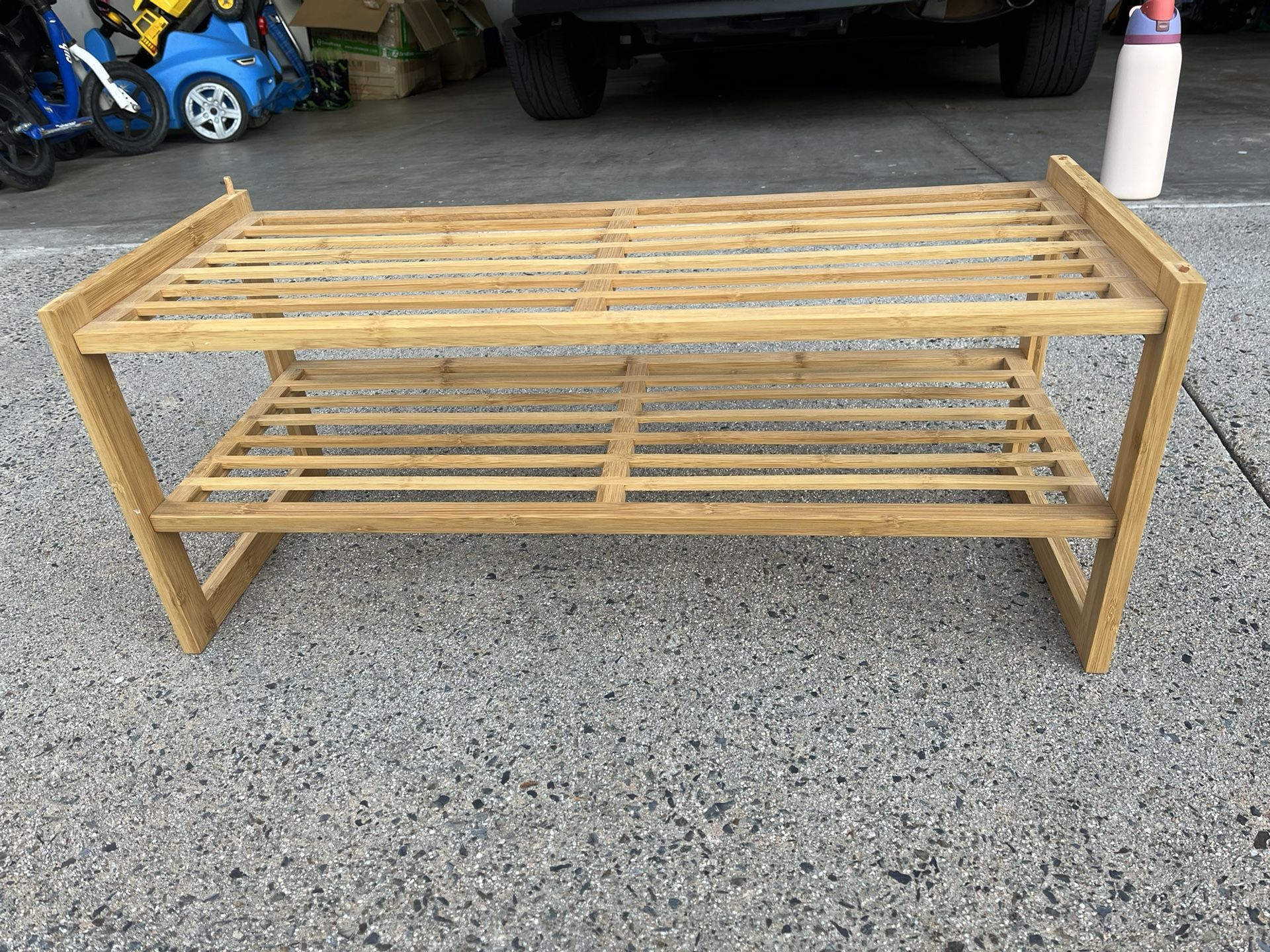 2 Stackable Bamboo Shoe Racks $25