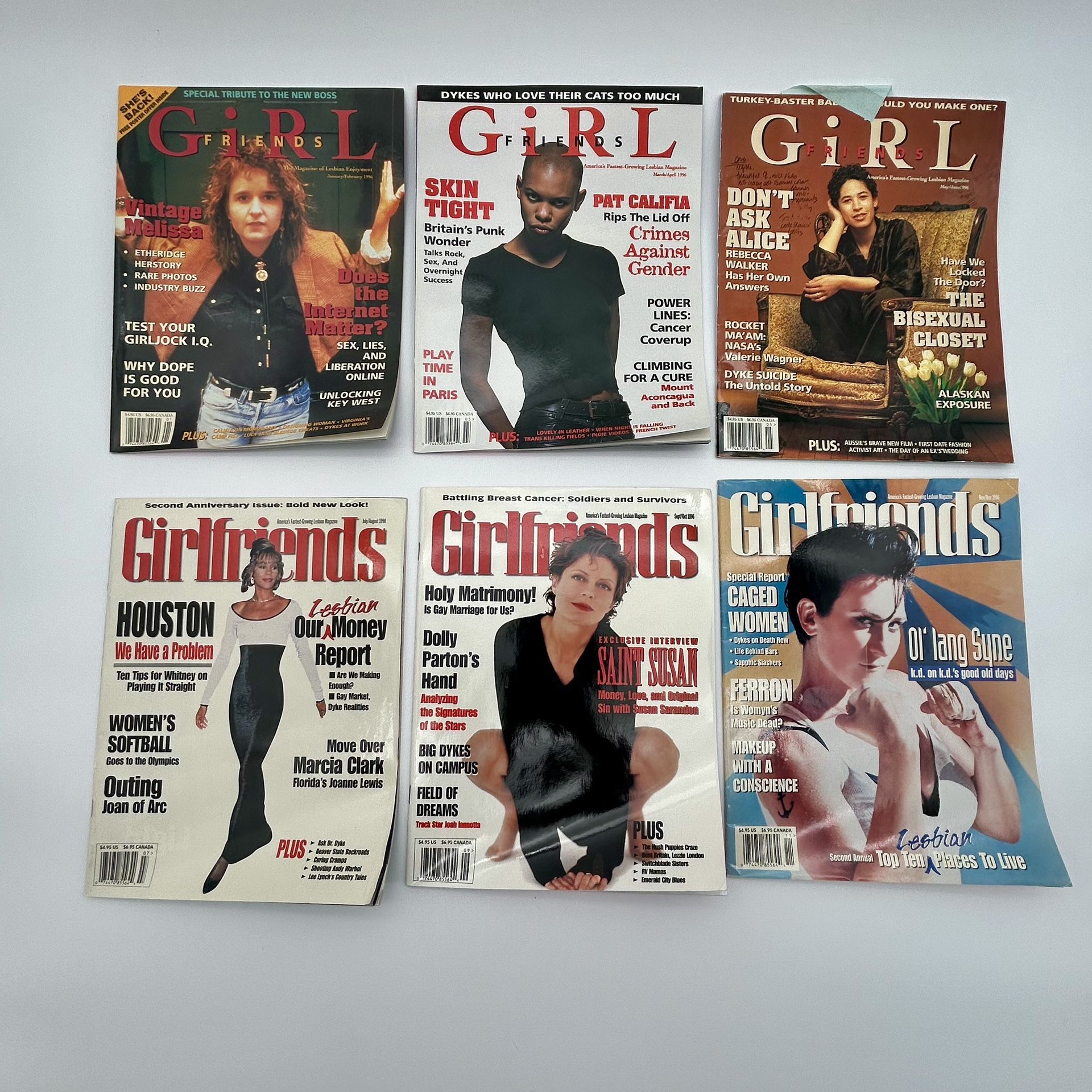 Lot of 6 Girlfriends Magazines 1996 – Lesbian Culture LGBTQ Vintage