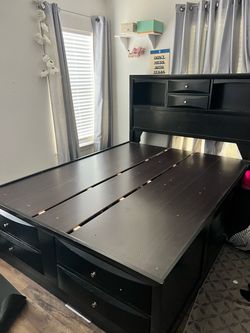 Queen Size Bed Frame- Black with Storage