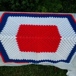 Red, White and Blue Croched Hand Made Blanket 