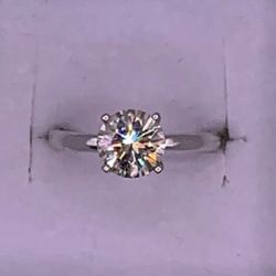 Genuine 2 Ct Silver Sparkling Moissanite Solitaire Ring Size 6 