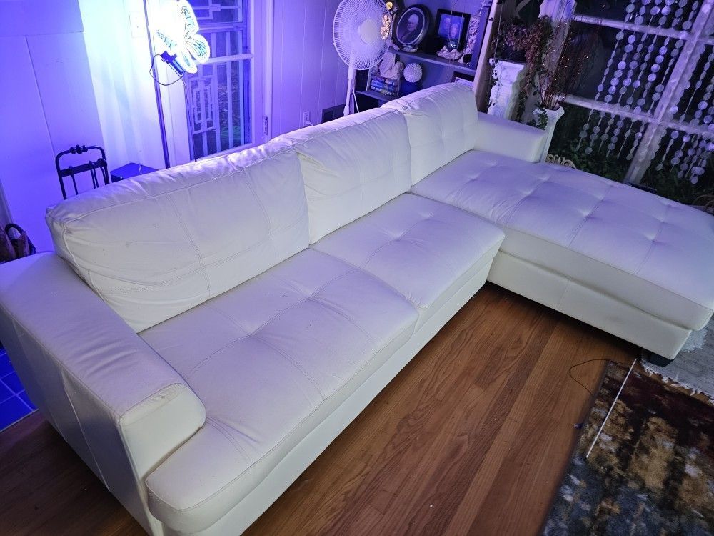 Leather White Sectional w/Cat Claw Damage