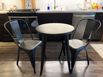 Round Dining Table + 2 Industrial Metal Chairs – $70 OBO