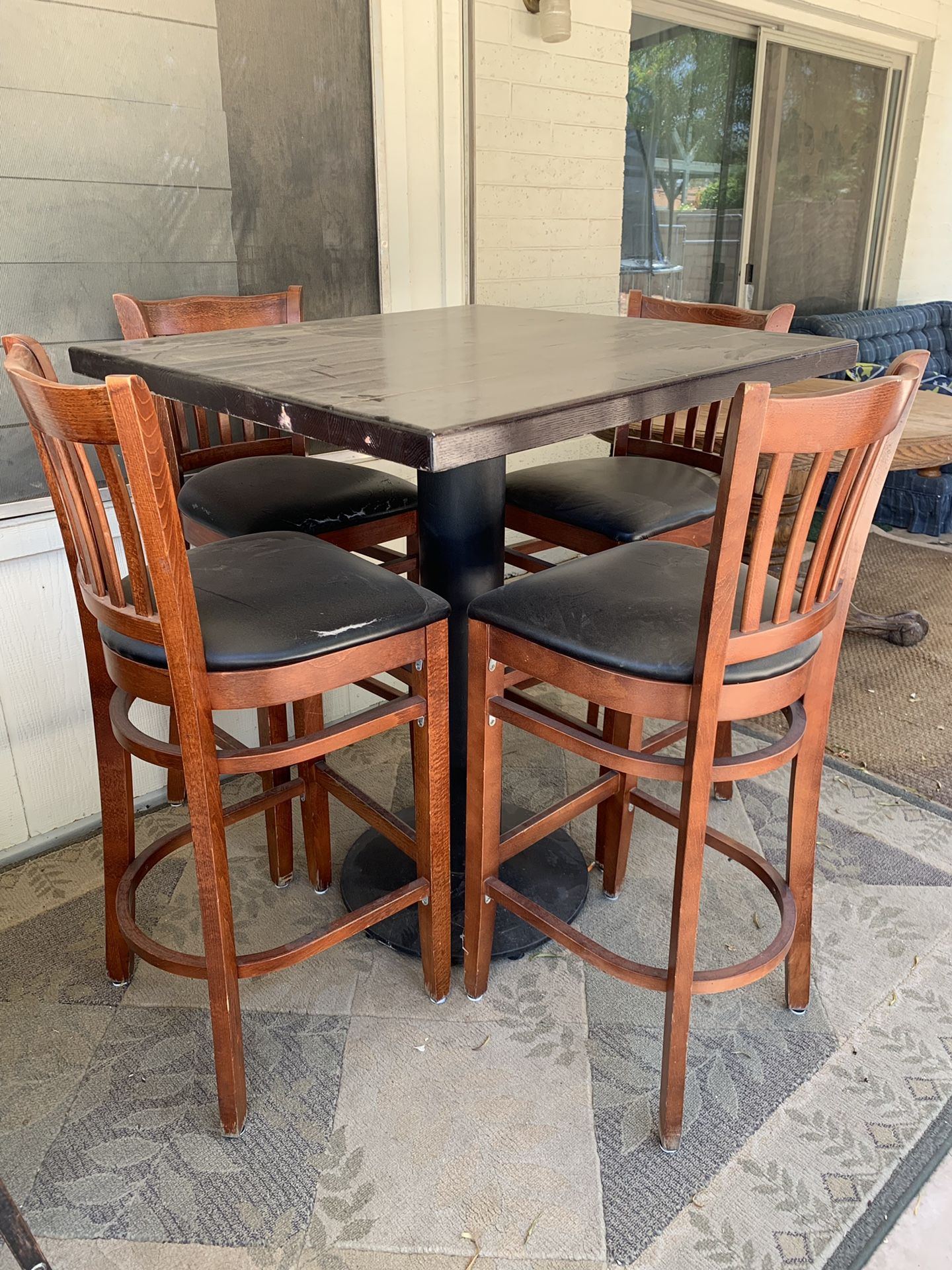 Bar table and stools( metal stand frame/ real wooden table , restaurant quality)