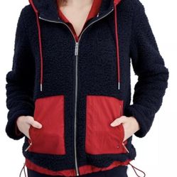 Tommy Hilfiger Big Color-Block Sherpa Full Zip Jacket Navy Sz S NWT MSRP $109.50