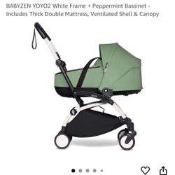 Babyzen YOYO 0+ Bassinet, Peppermint - Includes Thick Double Mattress, Ventilated Shell & Canopy - Requires YOYO2 Frame (Sold Separately)